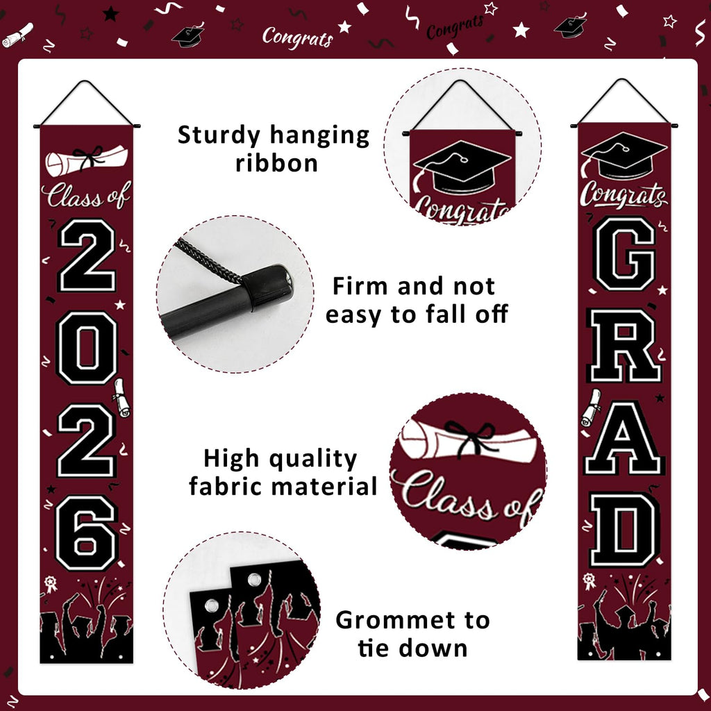 Graduation Decorations 2026 Porch Banner, Black and Gold Graduation Banner Class of 2026, Congrats Grad Decorations for Door and Porch Party Supplies