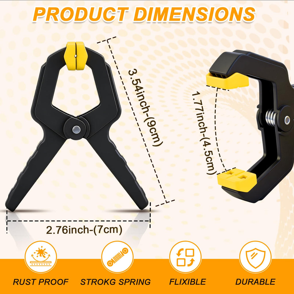 10 Pack Spring Clamps, Heavy Duty Plastic Woodworking Clamps & Multi-Use Hanging Clips for Balloon Arch Clips, Tarp Clips & Backdrop Holder, Durable Hand Tool Kit
