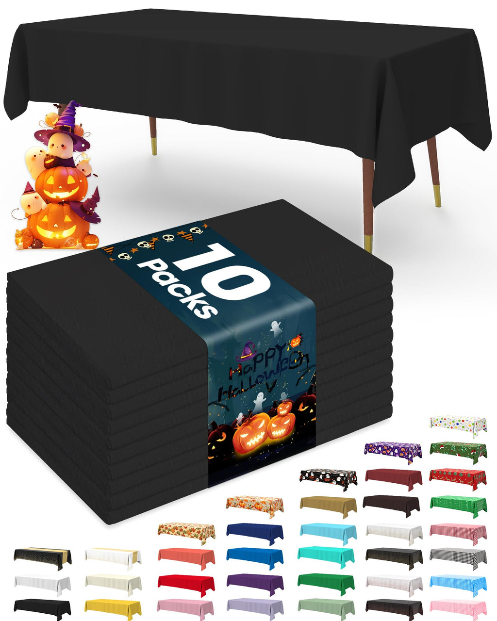 Pureegg Plastic Table Cloth 10 Pack, 54 x 108 Inch Disposable Table Cloths for Party, Picnic and Wedding, Rectangle, White