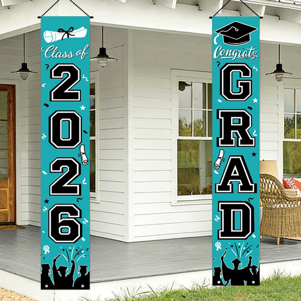 Graduation Decorations 2026 Porch Banner, Black and Gold Graduation Banner Class of 2026, Congrats Grad Decorations for Door and Porch Party Supplies