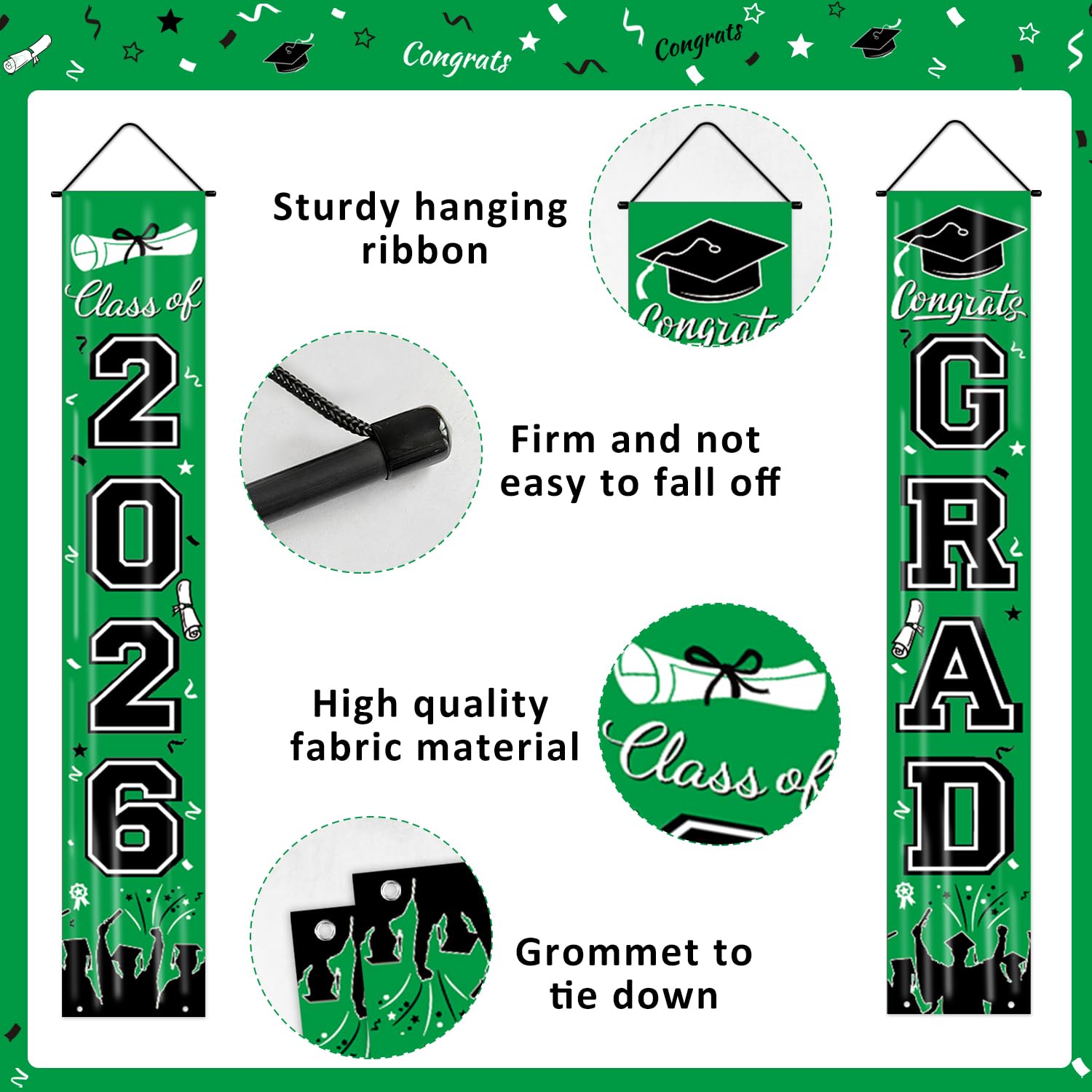 Graduation Decorations 2026 Porch Banner, Black and Gold Graduation Banner Class of 2026, Congrats Grad Decorations for Door and Porch Party Supplies