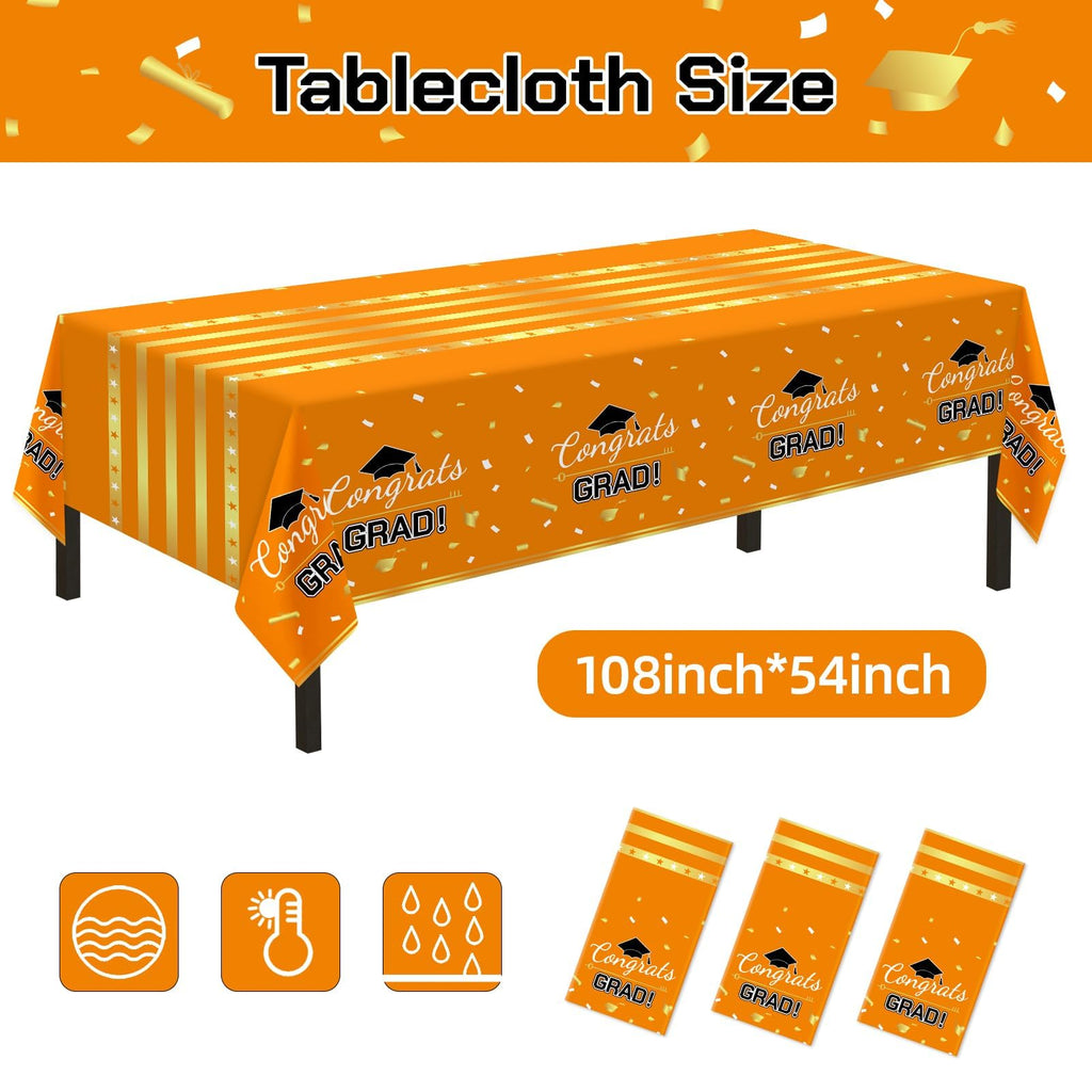 Childom 3 Pack Graduation Tablecloth,Graduation Decorations Class of 2026 Graduation Party Decorations,54"x108" Black and Gold Plastic Table Cloth Disposable for Home,School,Birthday,Wedding,Parties