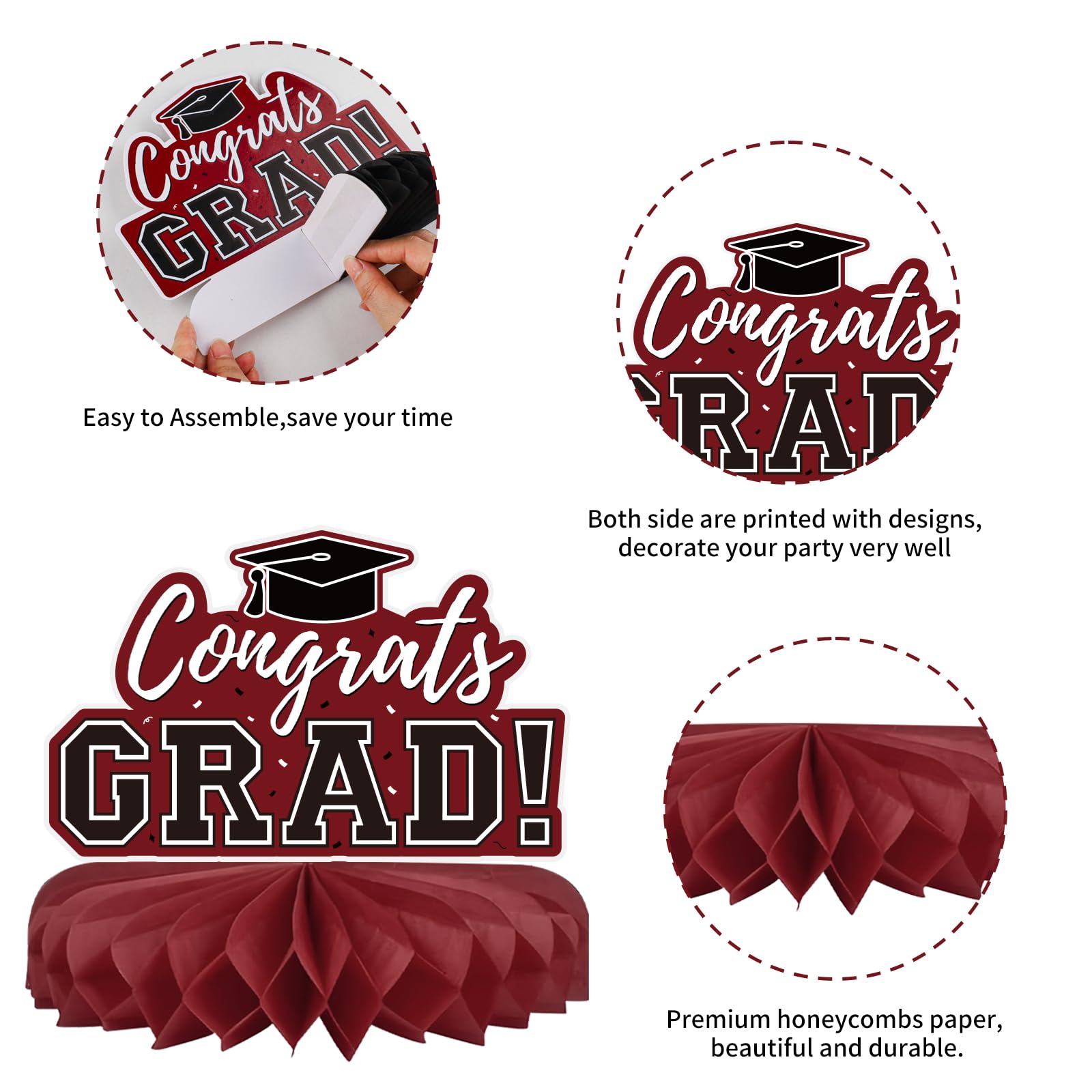 10Pcs Graduation Decorations 2026 Class of 2026 Congrats Grad Table Honeycomb Centerpieces Graduation Party Supplies for kindergarten K-12th College Any Grade Black