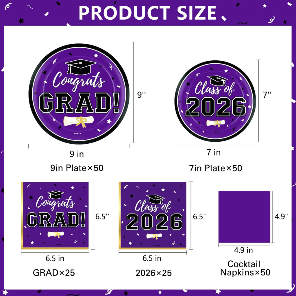 Graduation Decorations 2026 Class of 2026 Congrats Grad Disposable Paper Plates Luncheon Napkins Cocktail Napkins Black Gold Graduation Party Supplies Serve 50