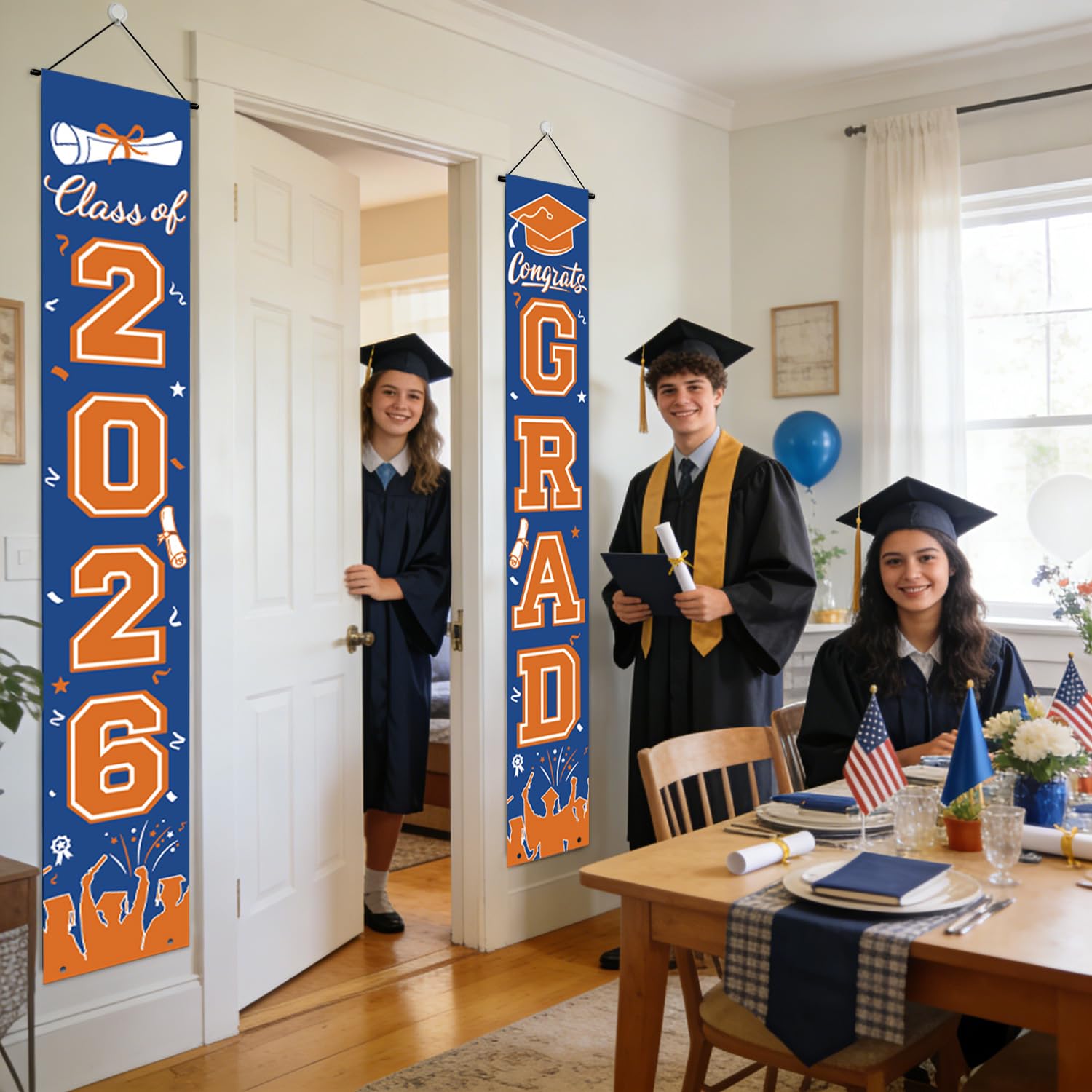 Graduation Decorations 2026 Porch Banner, Black and Gold Graduation Banner Class of 2026, Congrats Grad Decorations for Door and Porch Party Supplies
