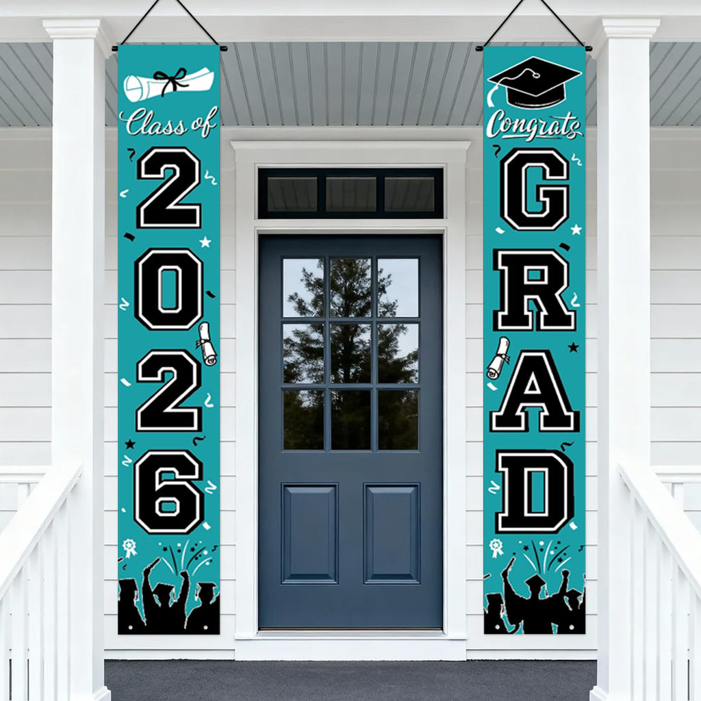 Graduation Decorations 2026 Porch Banner, Black and Gold Graduation Banner Class of 2026, Congrats Grad Decorations for Door and Porch Party Supplies