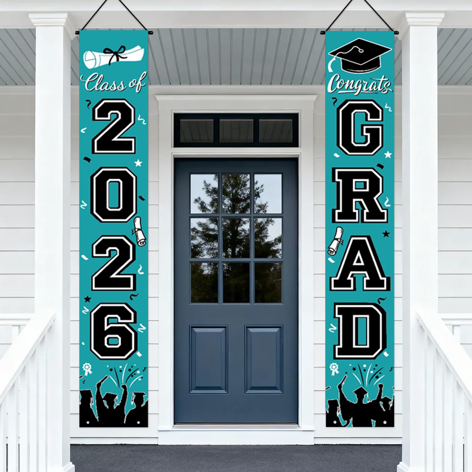 Graduation Decorations 2026 Porch Banner, Black and Gold Graduation Banner Class of 2026, Congrats Grad Decorations for Door and Porch Party Supplies