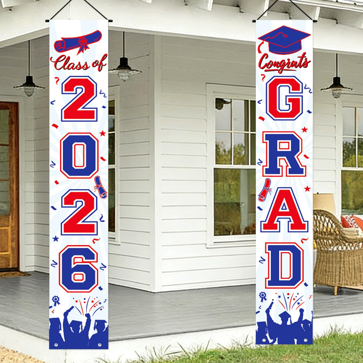 Graduation Decorations 2026 Porch Banner, Black and Gold Graduation Banner Class of 2026, Congrats Grad Decorations for Door and Porch Party Supplies