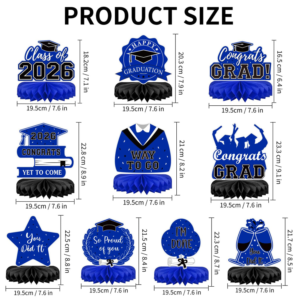 10Pcs Graduation Decorations 2026 Class of 2026 Congrats Grad Table Honeycomb Centerpieces Graduation Party Supplies for kindergarten K-12th College Any Grade Black