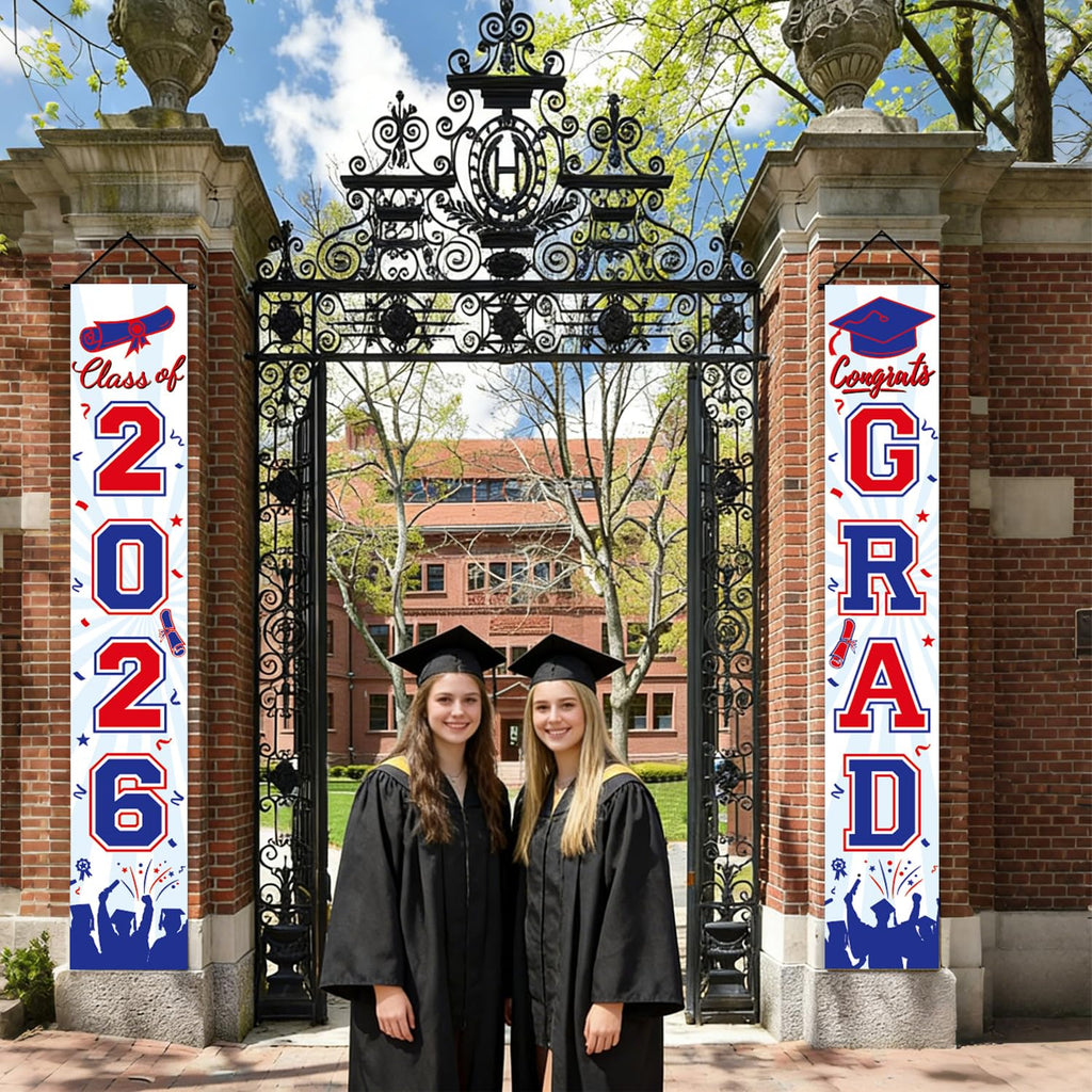 Graduation Decorations 2026 Porch Banner, Black and Gold Graduation Banner Class of 2026, Congrats Grad Decorations for Door and Porch Party Supplies