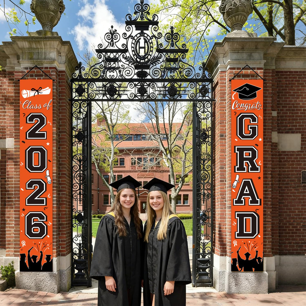 Graduation Decorations 2026 Porch Banner, Black and Gold Graduation Banner Class of 2026, Congrats Grad Decorations for Door and Porch Party Supplies
