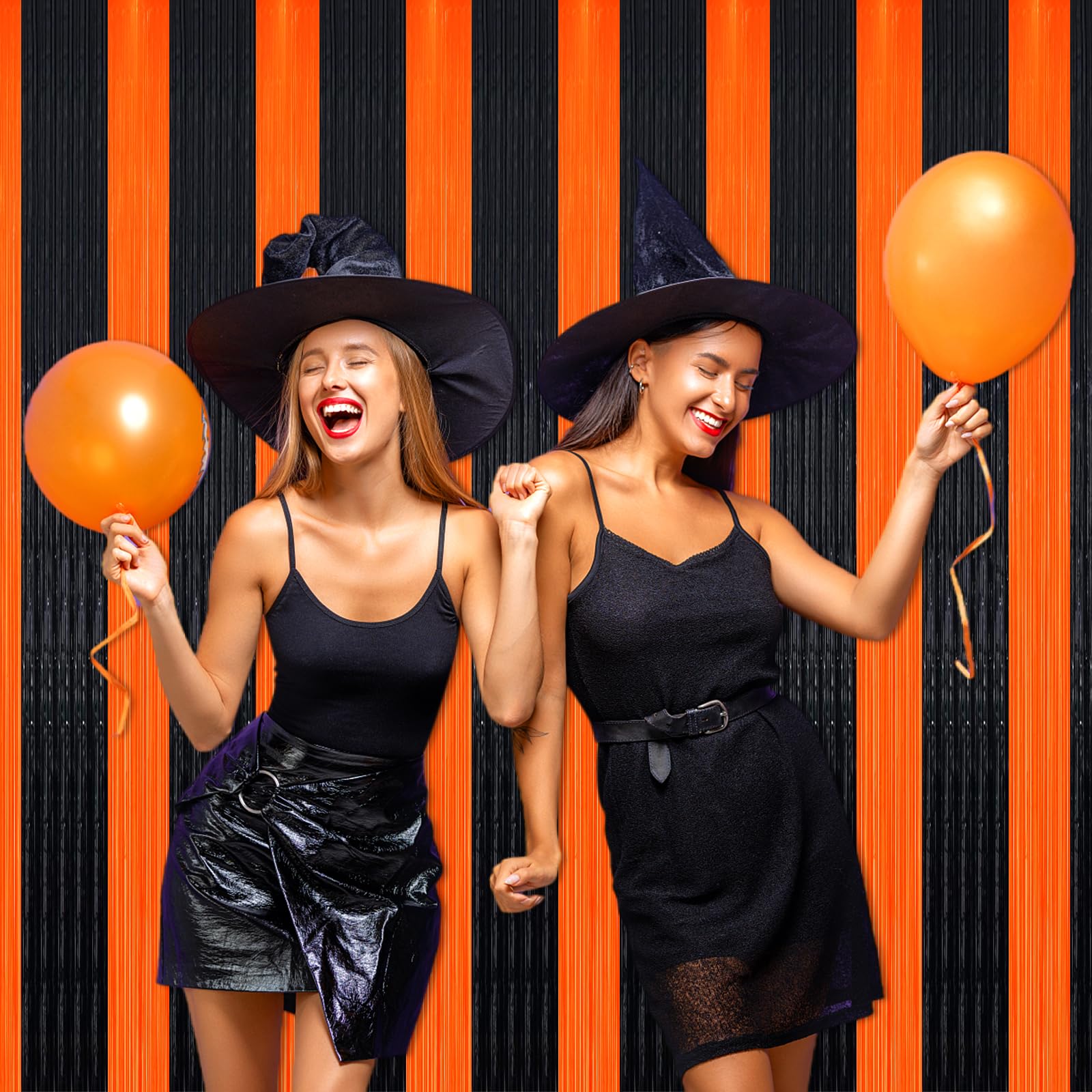 3 Pack Black Gold Silver Foil Fringe Curtain Backdrop, 3.28Ft x6.6Ft Metallic Tinsel Foil Fringe Streamer Curtains for Photo Booth, Halloween, Christmas Day, Wedding, New Year Party Decoration