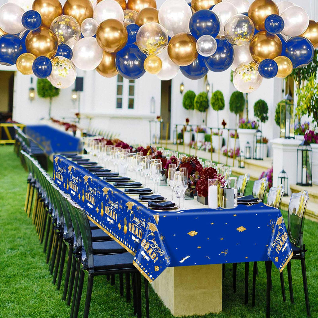 3 Pack Graduation Tablecloth Decorations,54x128inch Black Gold Congrats Grad Disposable Plastic Waterproof Rectangular Table Cloth Cover Decor for Class of 2026 College High School Party Supplies