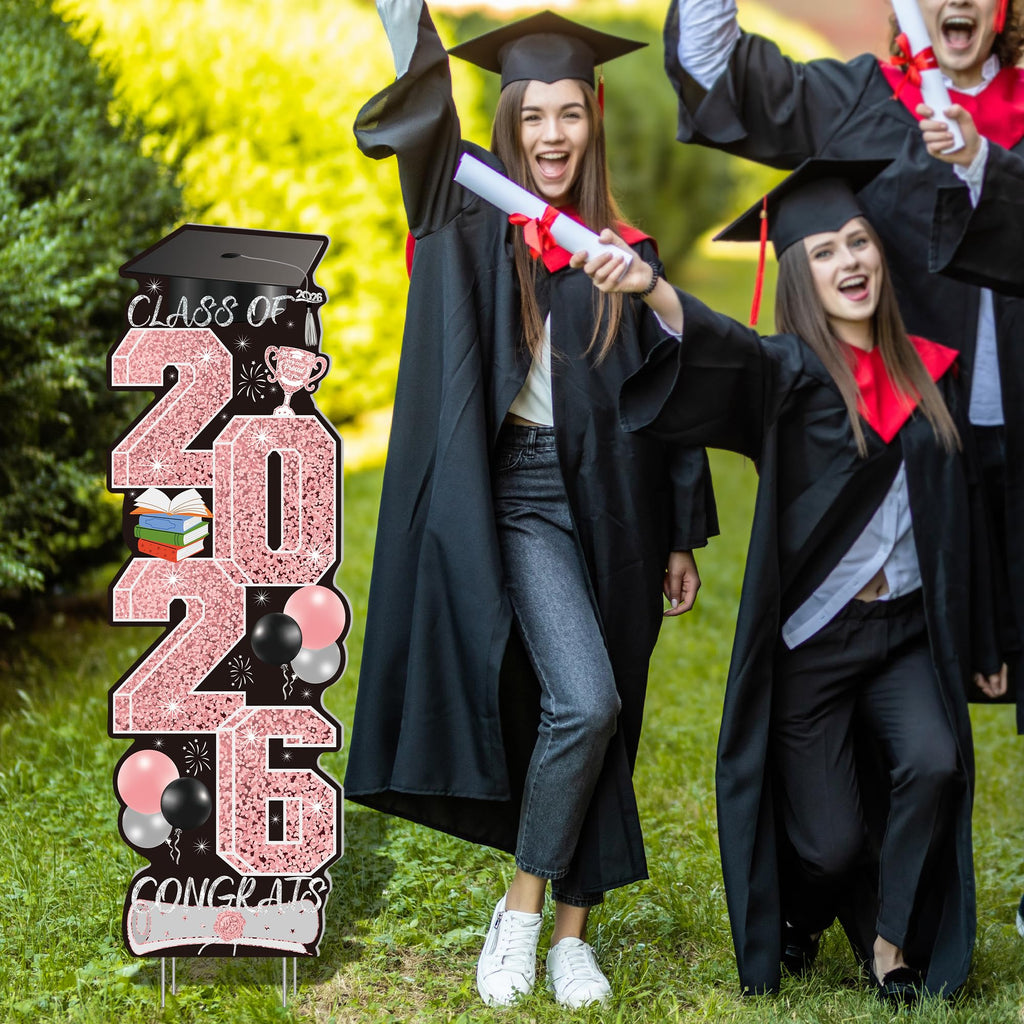 4 Pcs Congrats Grad Sign, Blue Graduation Yard Signs Class of 2026 with Stakes, Yard Sign Graduation 2026 for Indoor Outdoor Grad Party Decorations Backdrop High College School Decor Supplies