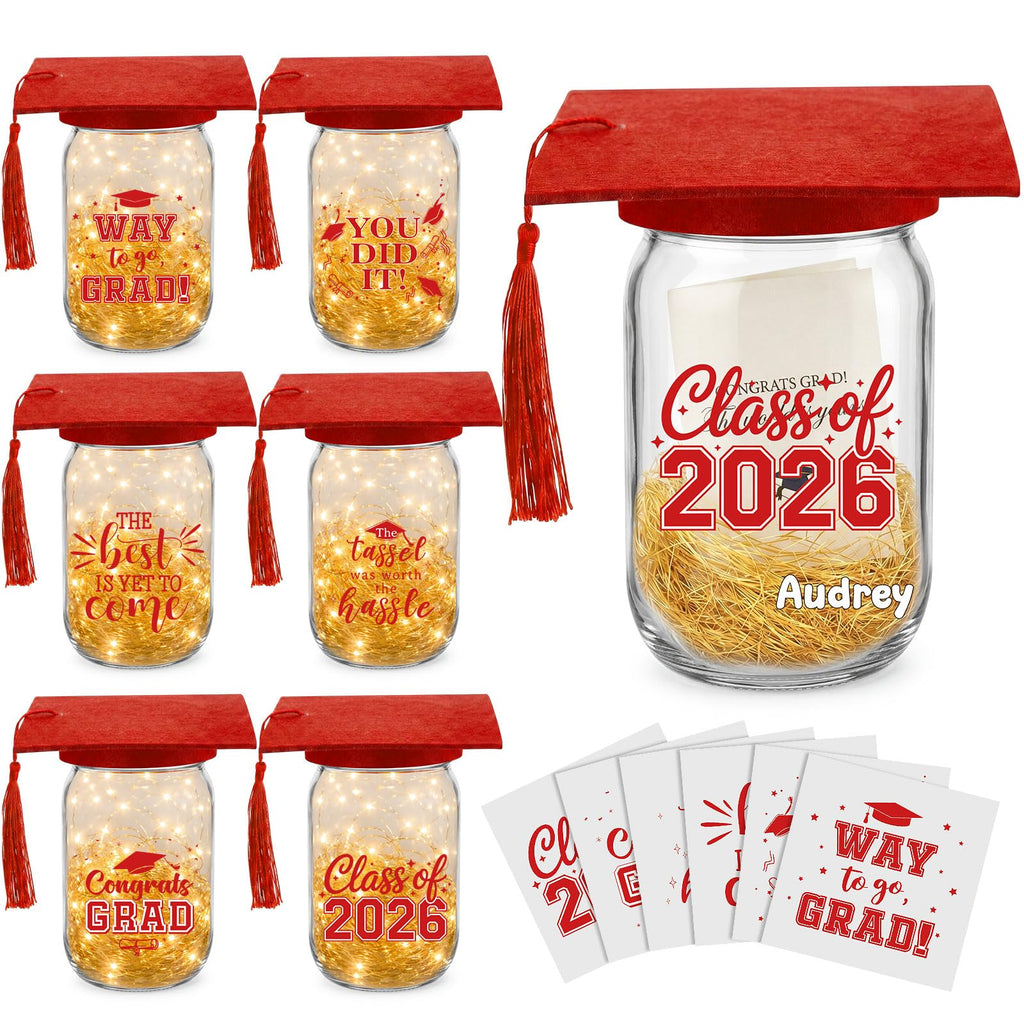 Suclain 6 Set Graduation Table Decorations Glass Mason Money Jars Gifts Class of 2026 Table Centerpieces with Felt Cap Raffia & Sticker for College High School Congrats Grad Parties(Black,Gold Tassel)