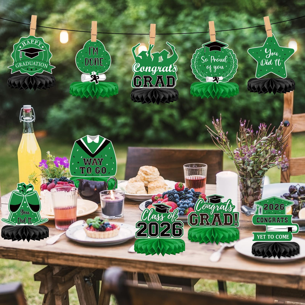 10Pcs Graduation Decorations 2026 Class of 2026 Congrats Grad Table Honeycomb Centerpieces Graduation Party Supplies for kindergarten K-12th College Any Grade Black