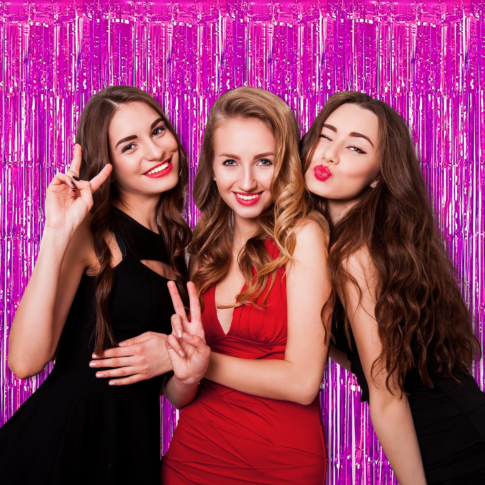 3 Pack Black Gold Silver Foil Fringe Curtain Backdrop, 3.28Ft x6.6Ft Metallic Tinsel Foil Fringe Streamer Curtains for Photo Booth, Halloween, Christmas Day, Wedding, New Year Party Decoration