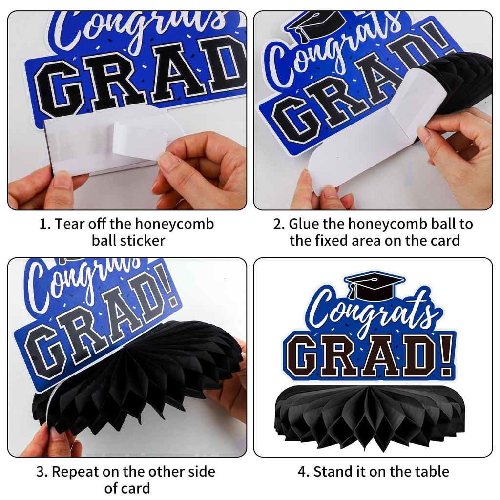 10Pcs Graduation Decorations 2026 Class of 2026 Congrats Grad Table Honeycomb Centerpieces Graduation Party Supplies for kindergarten K-12th College Any Grade Black