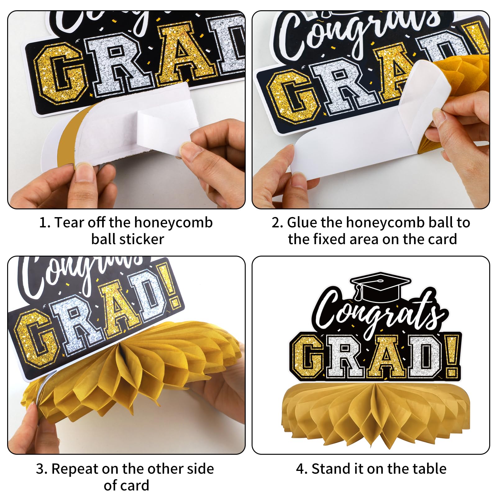 10Pcs Graduation Decorations 2026 Class of 2026 Congrats Grad Table Honeycomb Centerpieces Graduation Party Supplies for kindergarten K-12th College Any Grade Black