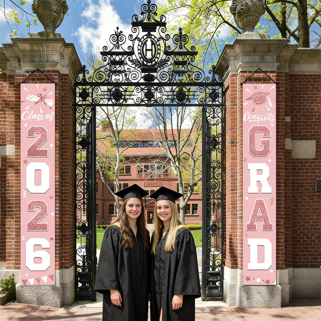 Graduation Decorations 2026 Porch Banner, Black and Gold Graduation Banner Class of 2026, Congrats Grad Decorations for Door and Porch Party Supplies