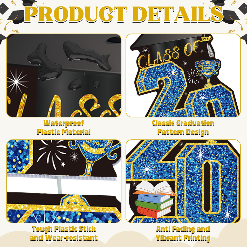 4 Pcs Congrats Grad Sign, Blue Graduation Yard Signs Class of 2026 with Stakes, Yard Sign Graduation 2026 for Indoor Outdoor Grad Party Decorations Backdrop High College School Decor Supplies