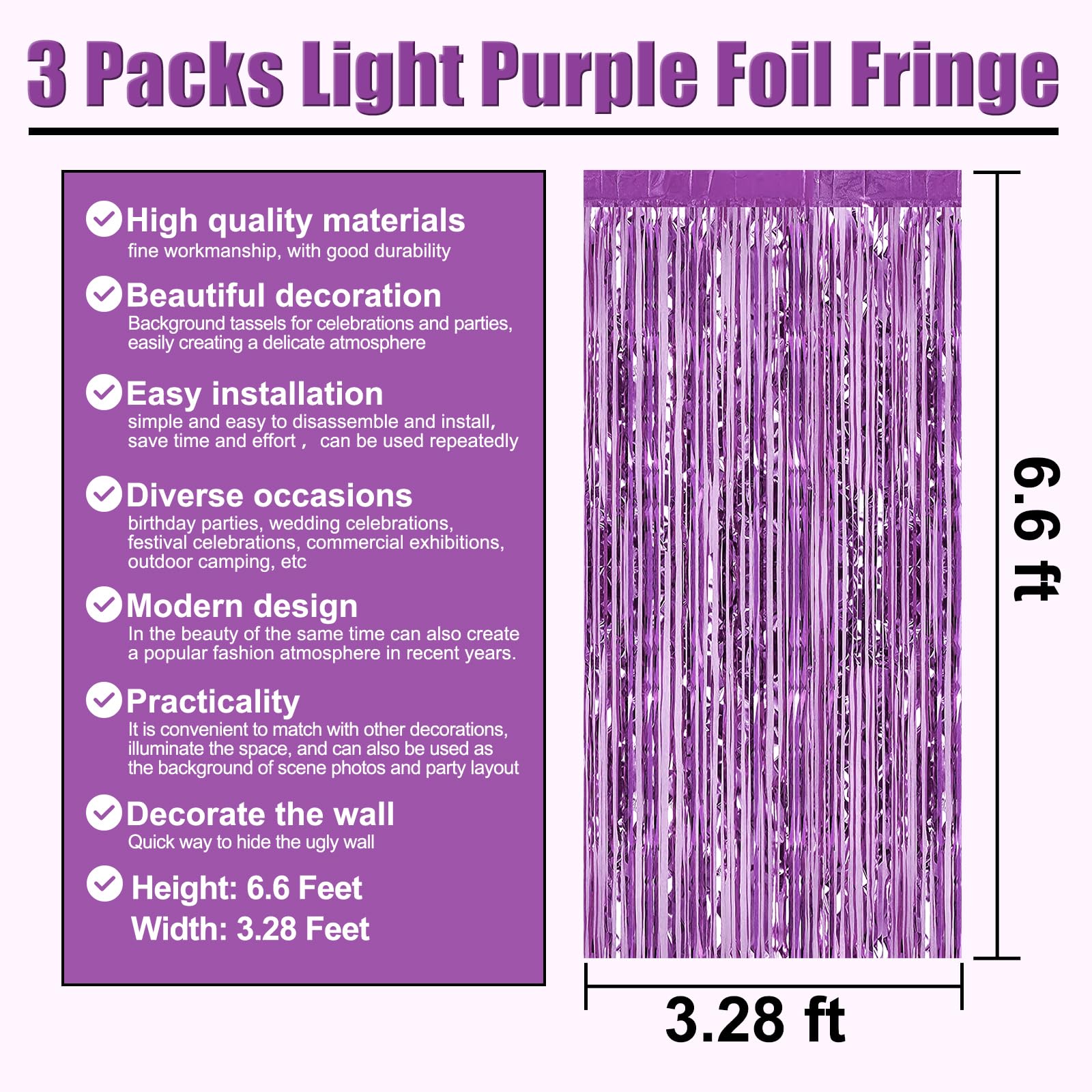 3 Pack Black Gold Silver Foil Fringe Curtain Backdrop, 3.28Ft x6.6Ft Metallic Tinsel Foil Fringe Streamer Curtains for Photo Booth, Halloween, Christmas Day, Wedding, New Year Party Decoration