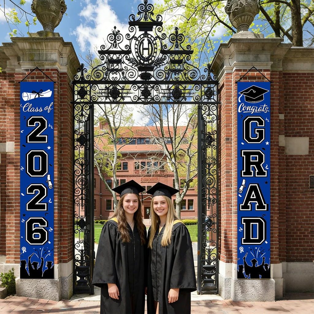 Graduation Decorations 2026 Porch Banner, Black and Gold Graduation Banner Class of 2026, Congrats Grad Decorations for Door and Porch Party Supplies
