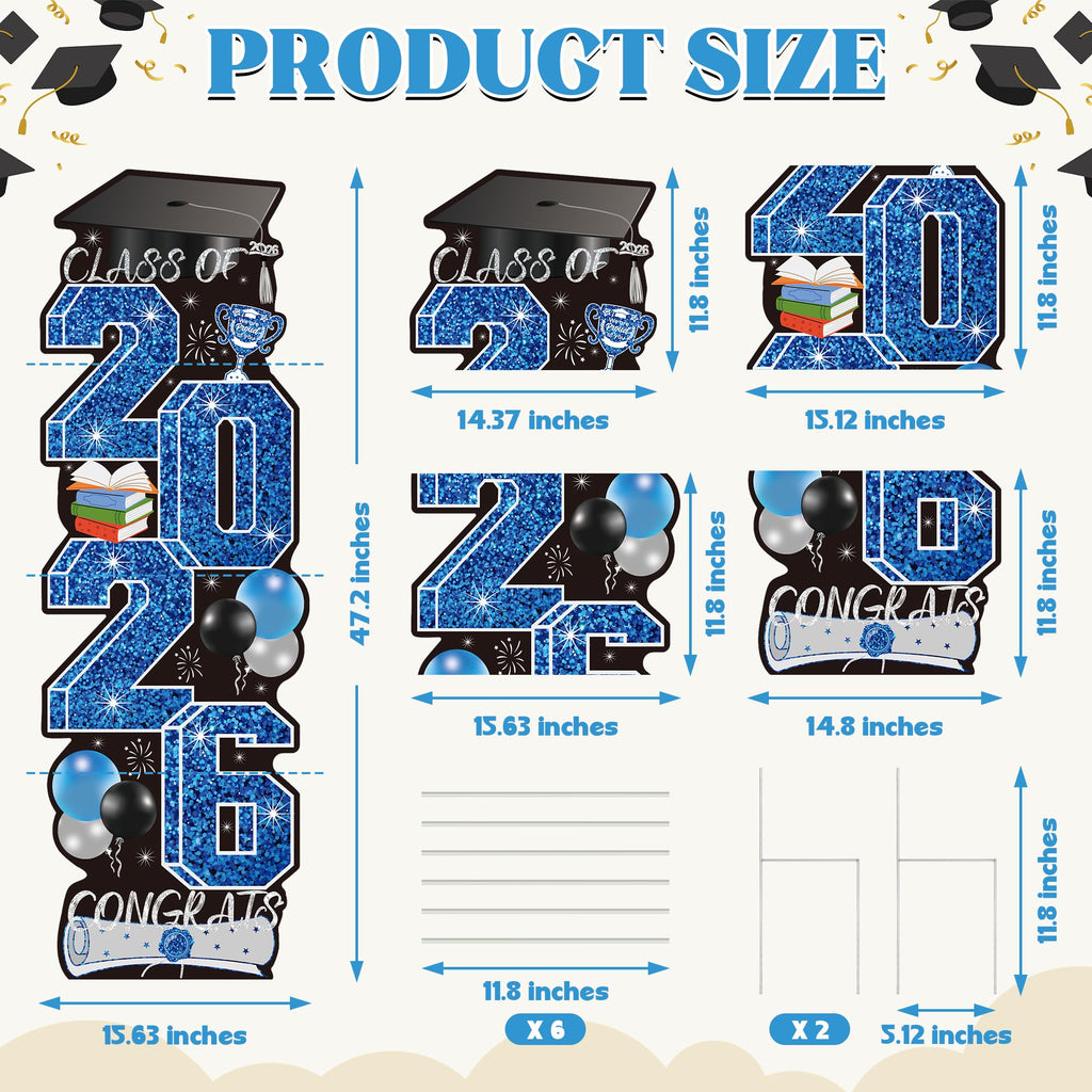 4 Pcs Congrats Grad Sign, Blue Graduation Yard Signs Class of 2026 with Stakes, Yard Sign Graduation 2026 for Indoor Outdoor Grad Party Decorations Backdrop High College School Decor Supplies