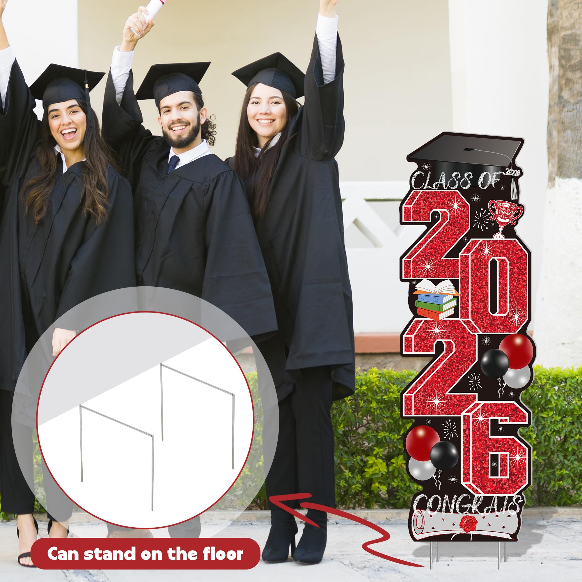 4 Pcs Congrats Grad Sign, Blue Graduation Yard Signs Class of 2026 with Stakes, Yard Sign Graduation 2026 for Indoor Outdoor Grad Party Decorations Backdrop High College School Decor Supplies