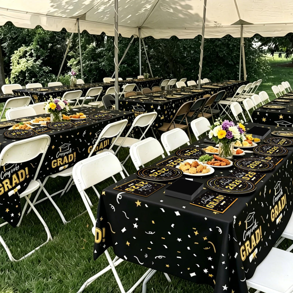 Graduation Decorations 2026 Class of 2026 Congrats Grad Disposable Paper Plates Luncheon Napkins Cocktail Napkins Black Gold Graduation Party Supplies Serve 50