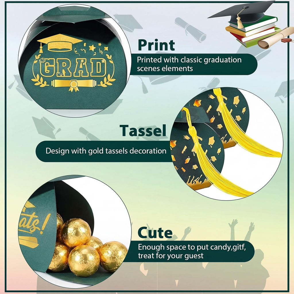 Spakon 30 Pcs Graduation Cap Gift Box Graduation Party Favors Candy Boxes Treat Box with Tassel Table Centerpieces Class of 2026 Grad Decorations(Blue, Gold)