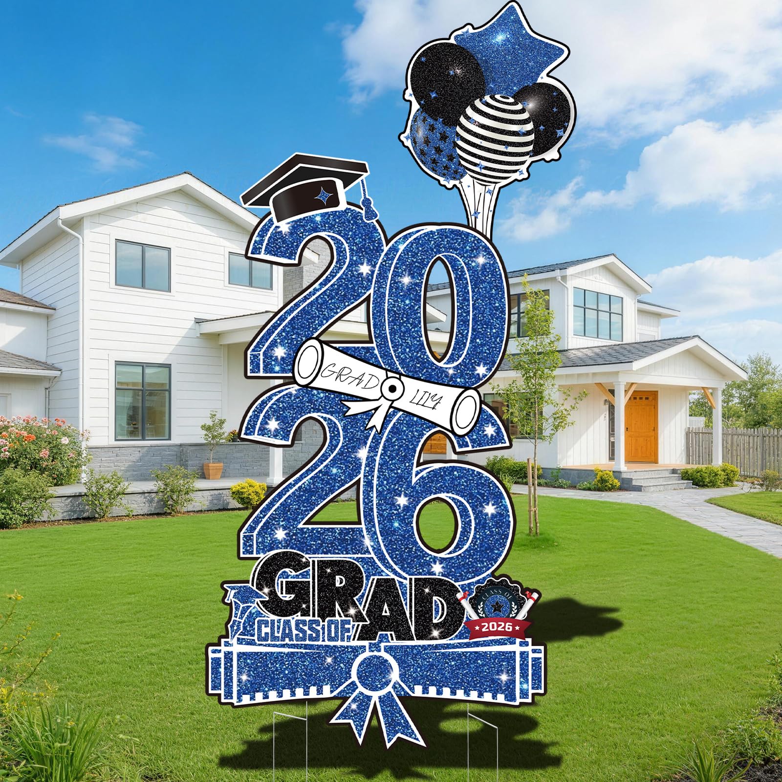Graduation Yard Sign Class of 2026 Decorations, 4pcs Large Size Black and Gold Congrats Grad 2026 Lawn Yard Sign with Stakes for High School College Indoor Outdoor Graduation Party Decor Supplies