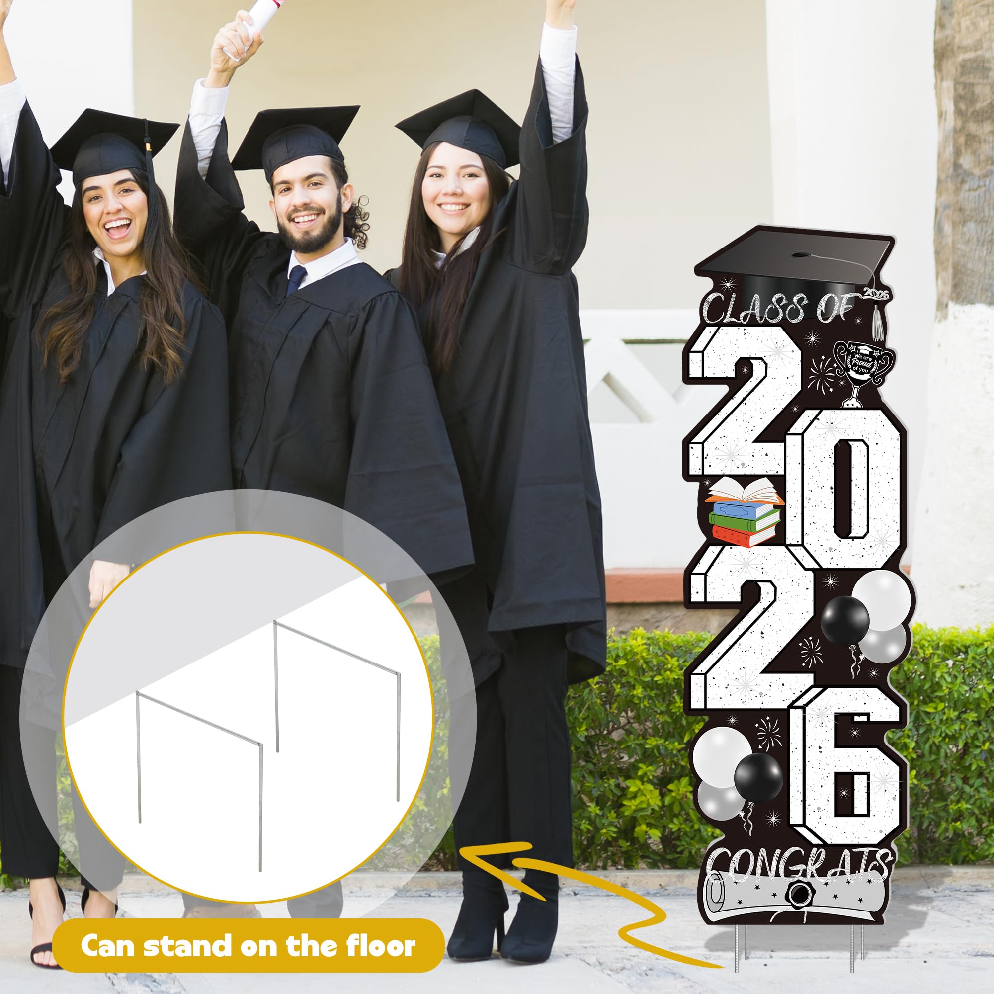 4 Pcs Congrats Grad Sign, Blue Graduation Yard Signs Class of 2026 with Stakes, Yard Sign Graduation 2026 for Indoor Outdoor Grad Party Decorations Backdrop High College School Decor Supplies