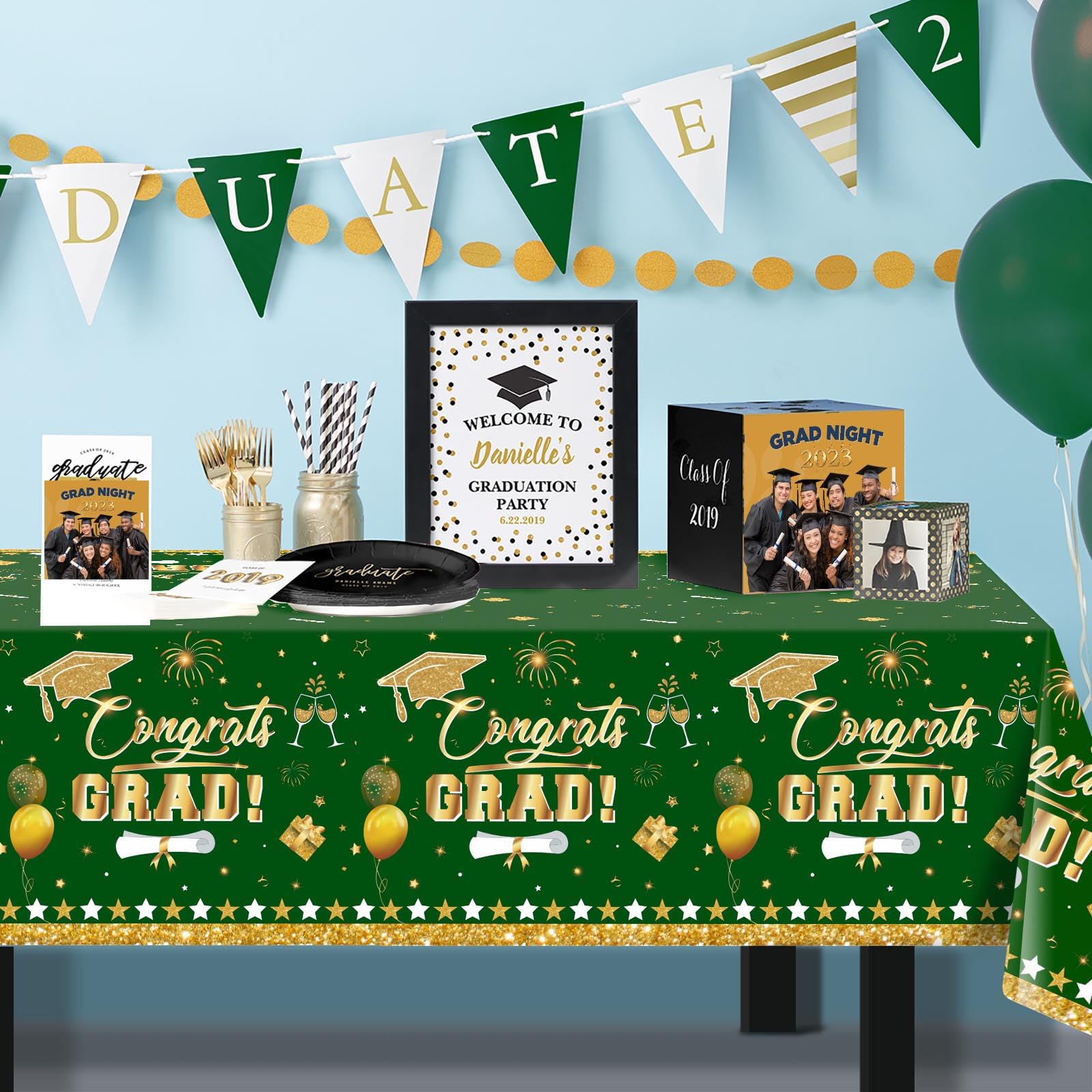 3 Pack Graduation Tablecloth Decorations,54x128inch Black Gold Congrats Grad Disposable Plastic Waterproof Rectangular Table Cloth Cover Decor for Class of 2026 College High School Party Supplies