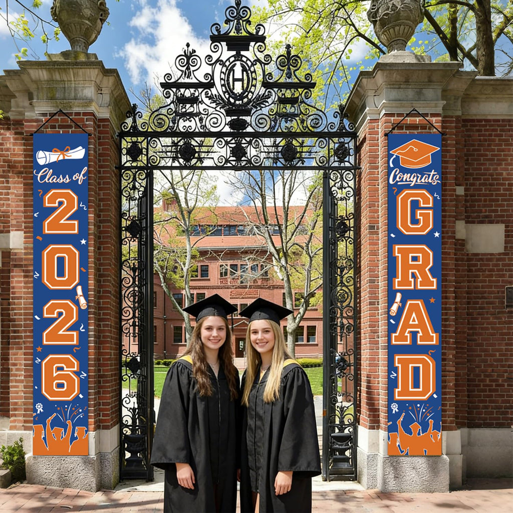 Graduation Decorations 2026 Porch Banner, Black and Gold Graduation Banner Class of 2026, Congrats Grad Decorations for Door and Porch Party Supplies