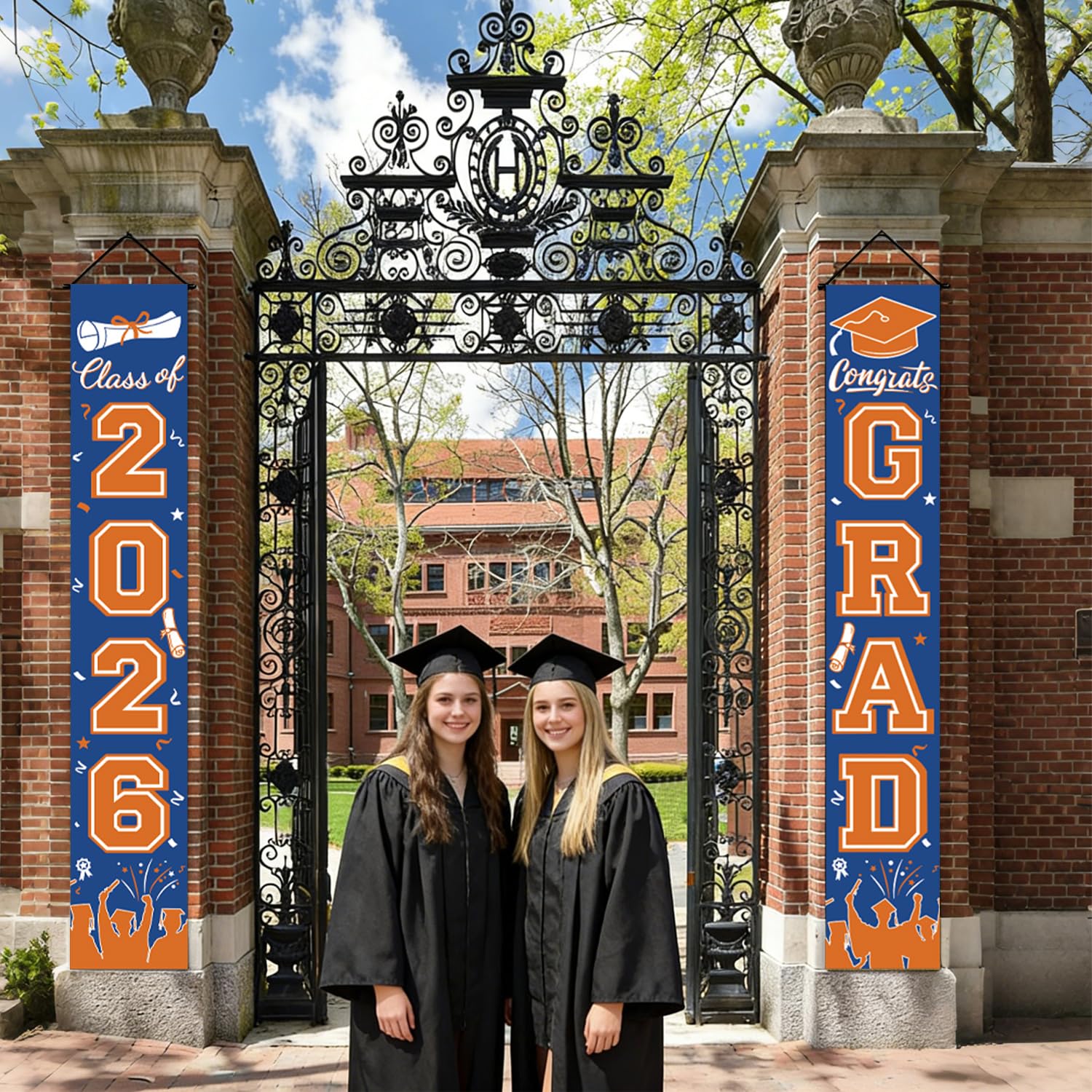 Graduation Decorations 2026 Porch Banner, Black and Gold Graduation Banner Class of 2026, Congrats Grad Decorations for Door and Porch Party Supplies