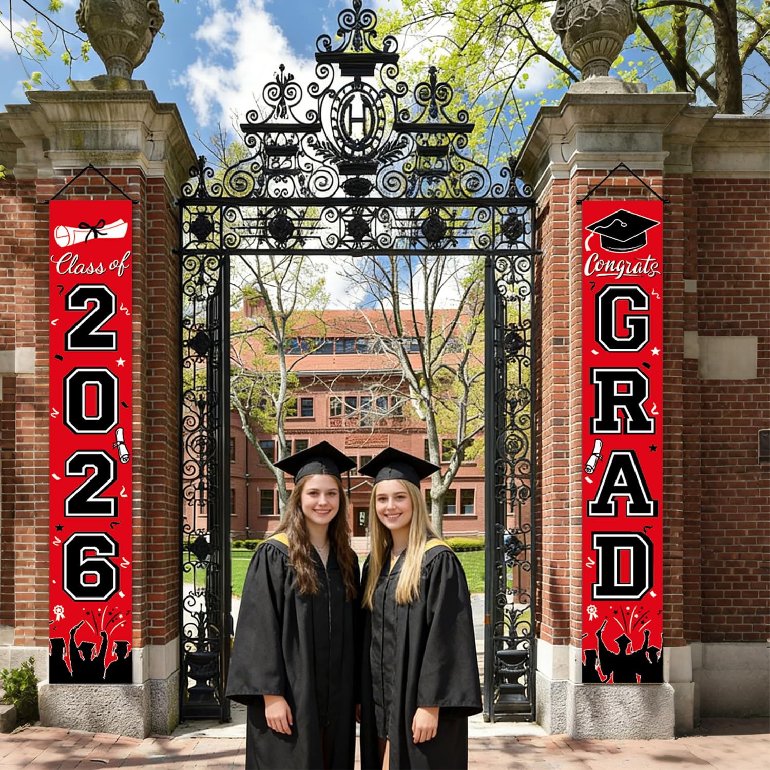 Graduation Decorations 2026 Porch Banner, Black and Gold Graduation Banner Class of 2026, Congrats Grad Decorations for Door and Porch Party Supplies
