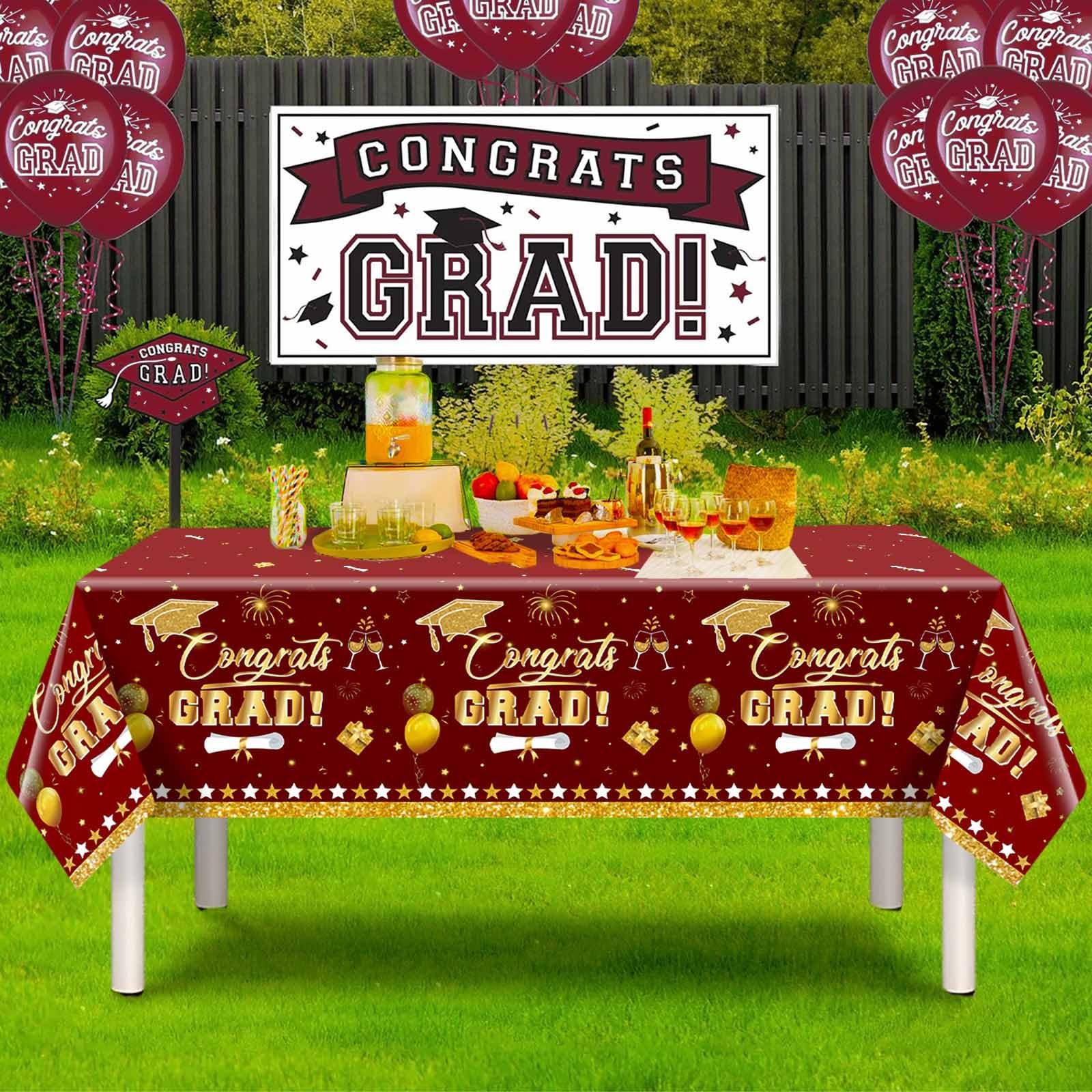 3 Pack Graduation Tablecloth Decorations,54x128inch Black Gold Congrats Grad Disposable Plastic Waterproof Rectangular Table Cloth Cover Decor for Class of 2026 College High School Party Supplies