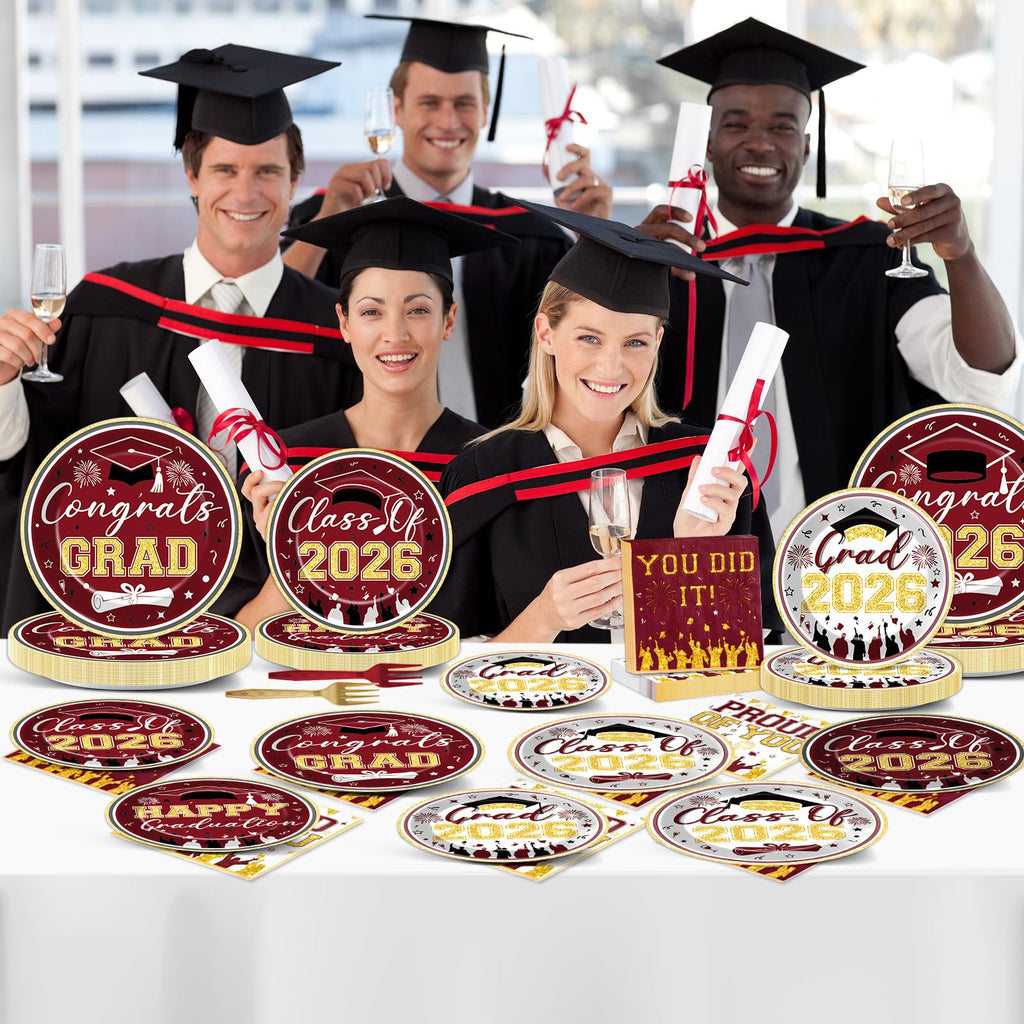 96Pcs Graduation Plates and Napkins 2026 Congrats Grad Party Decorations Grad Party Tableware Supplies Class of 2026 Disposable Dinnerware for Graduate Parties Decor Serve 24, Black and Gold