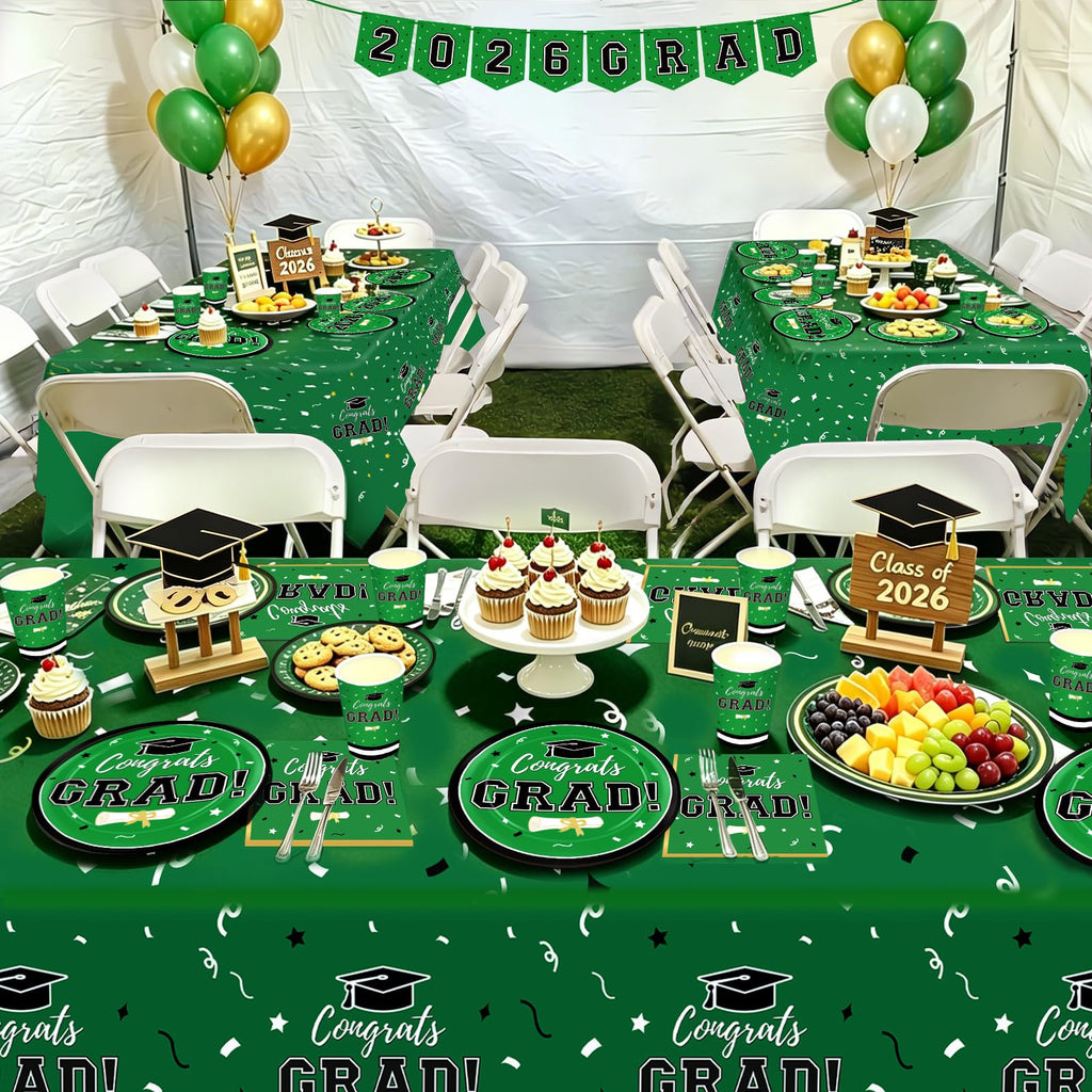 Graduation Decorations 2026 Class of 2026 Congrats Grad Disposable Paper Plates Luncheon Napkins Cocktail Napkins Black Gold Graduation Party Supplies Serve 50
