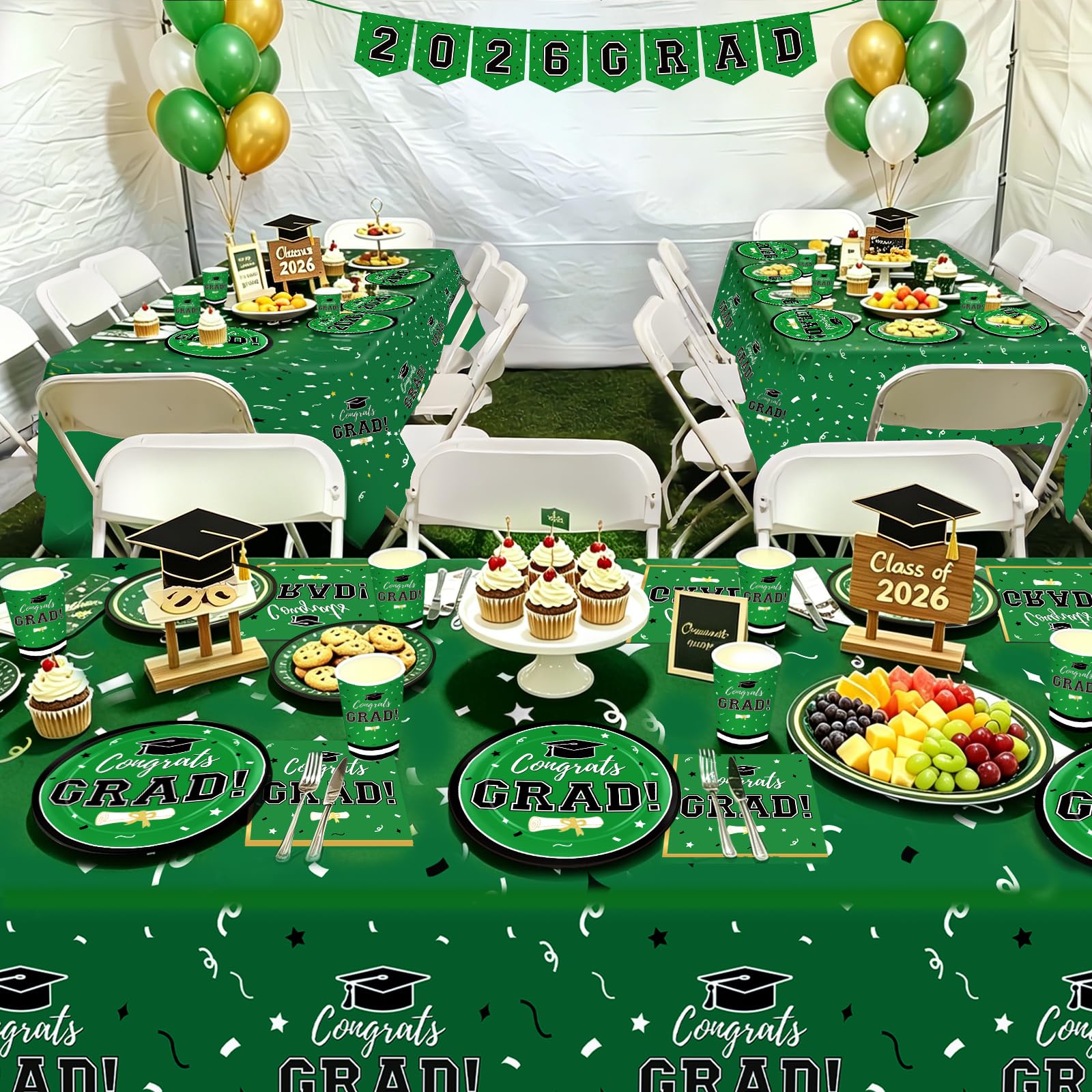 Graduation Decorations 2026 Class of 2026 Congrats Grad Disposable Paper Plates Luncheon Napkins Cocktail Napkins Black Gold Graduation Party Supplies Serve 50