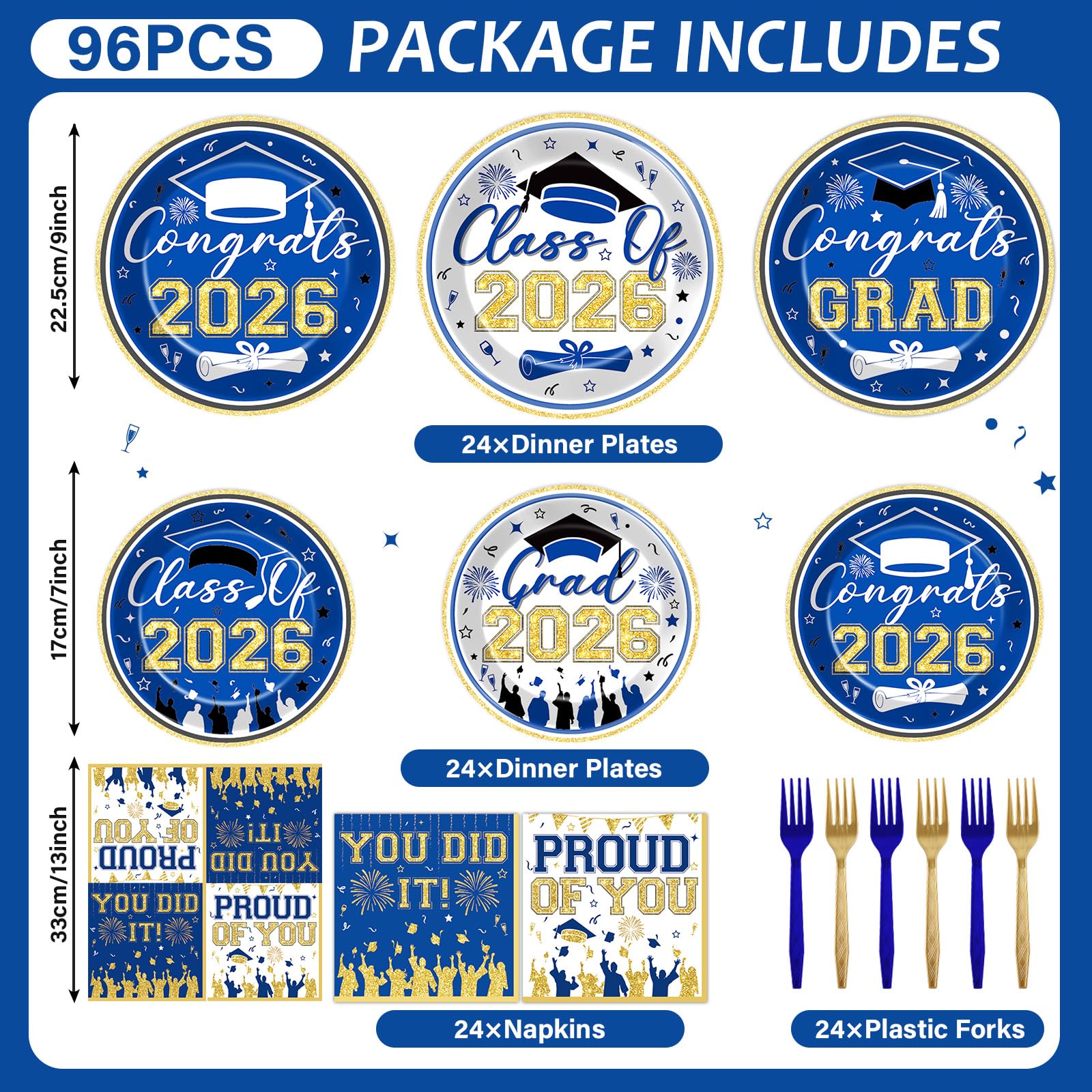 96Pcs Graduation Plates and Napkins 2026 Congrats Grad Party Decorations Grad Party Tableware Supplies Class of 2026 Disposable Dinnerware for Graduate Parties Decor Serve 24, Black and Gold
