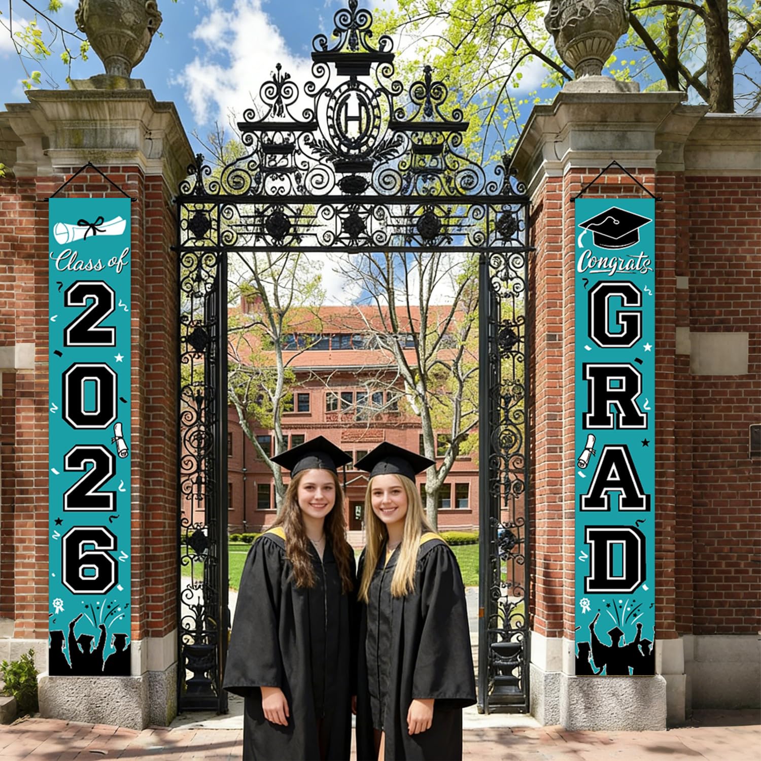 Graduation Decorations 2026 Porch Banner, Black and Gold Graduation Banner Class of 2026, Congrats Grad Decorations for Door and Porch Party Supplies