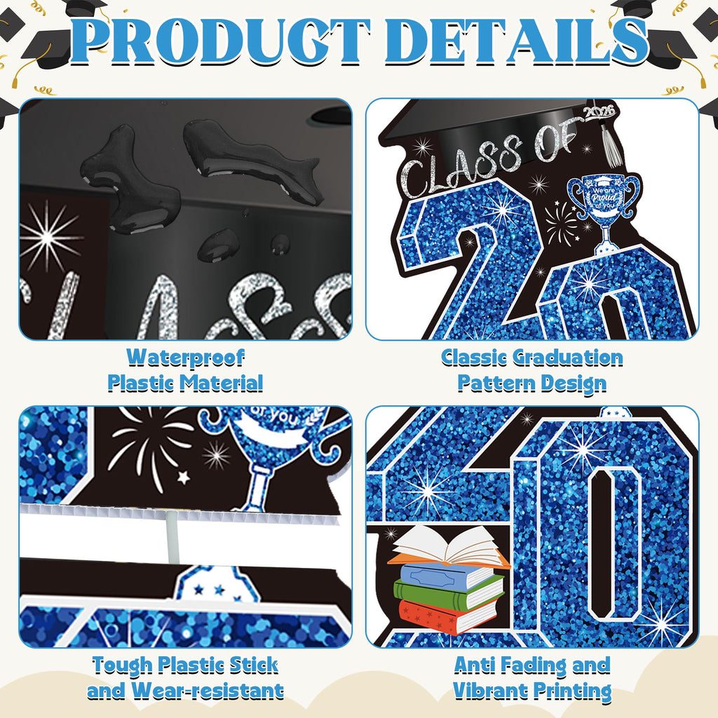 4 Pcs Congrats Grad Sign, Blue Graduation Yard Signs Class of 2026 with Stakes, Yard Sign Graduation 2026 for Indoor Outdoor Grad Party Decorations Backdrop High College School Decor Supplies