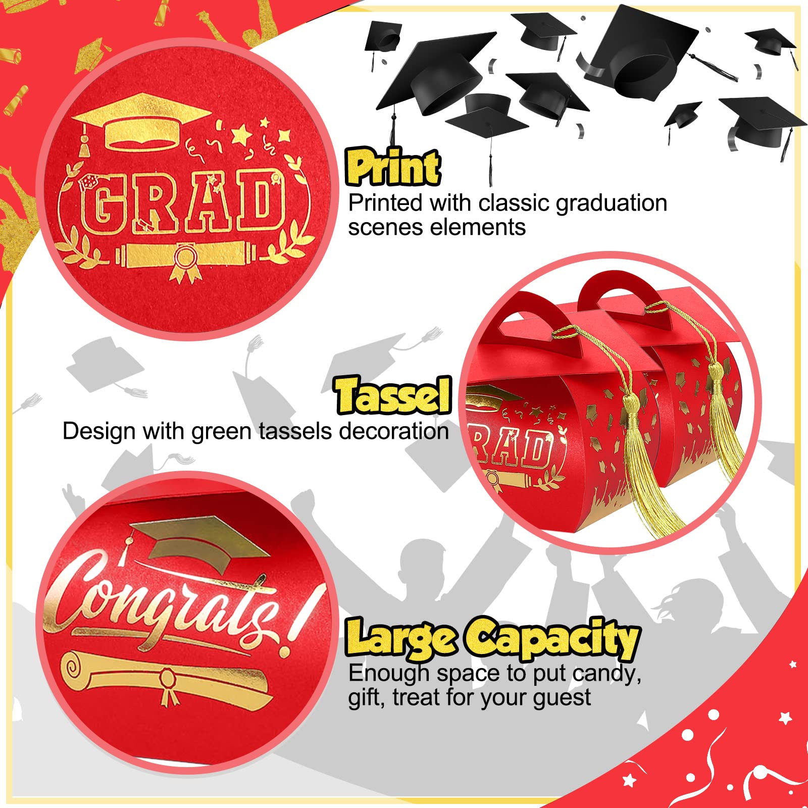 Spakon 30 Pcs Graduation Cap Gift Box Graduation Party Favors Candy Boxes Treat Box with Tassel Table Centerpieces Class of 2026 Grad Decorations(Blue, Gold)