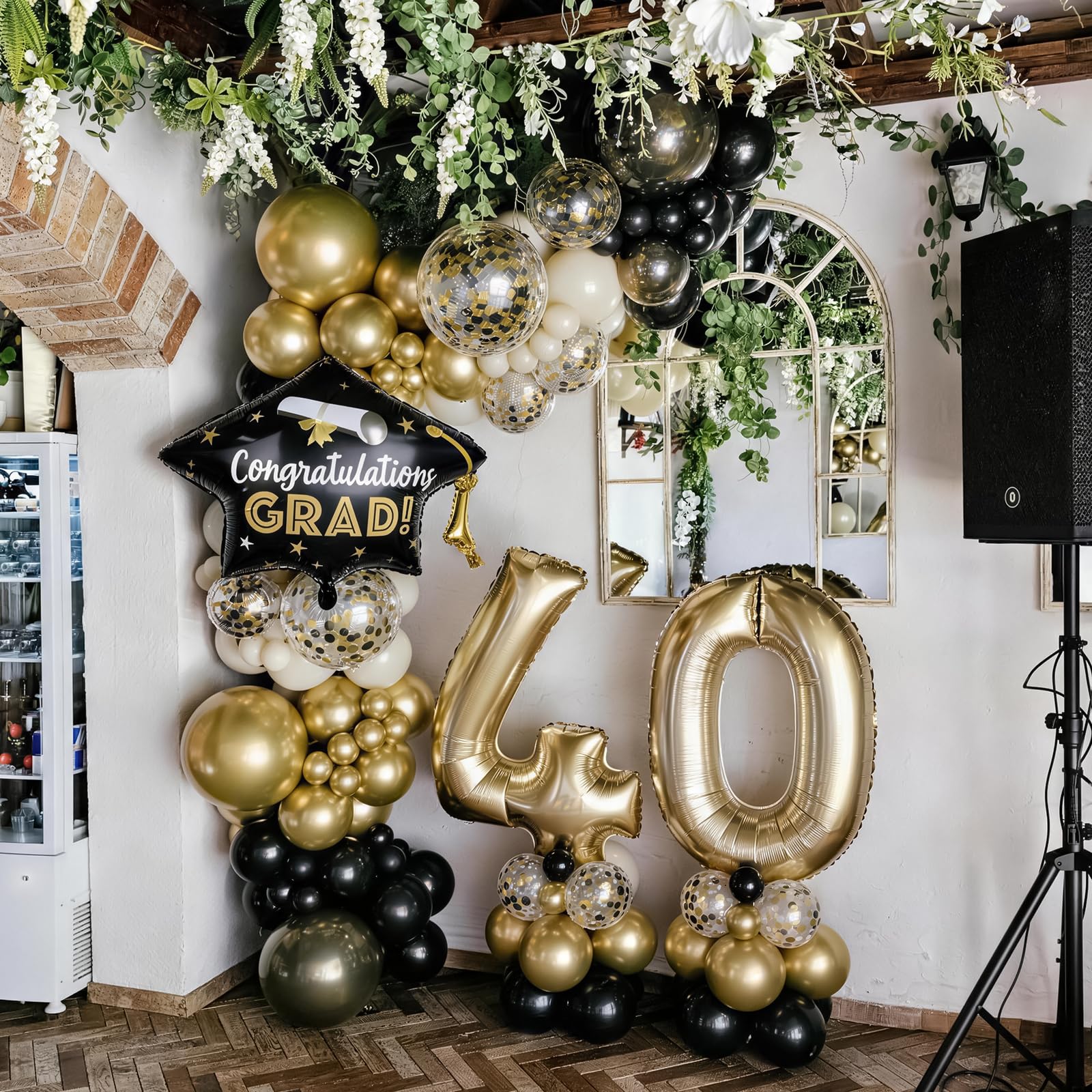 Black and Gold Balloons Graduation Balloon with Grad Foil Balloons Black White Sand Beige Gold Metallic Balloon for Grad Prom High School College Baby Shower Anniversary Birthday Party Decor