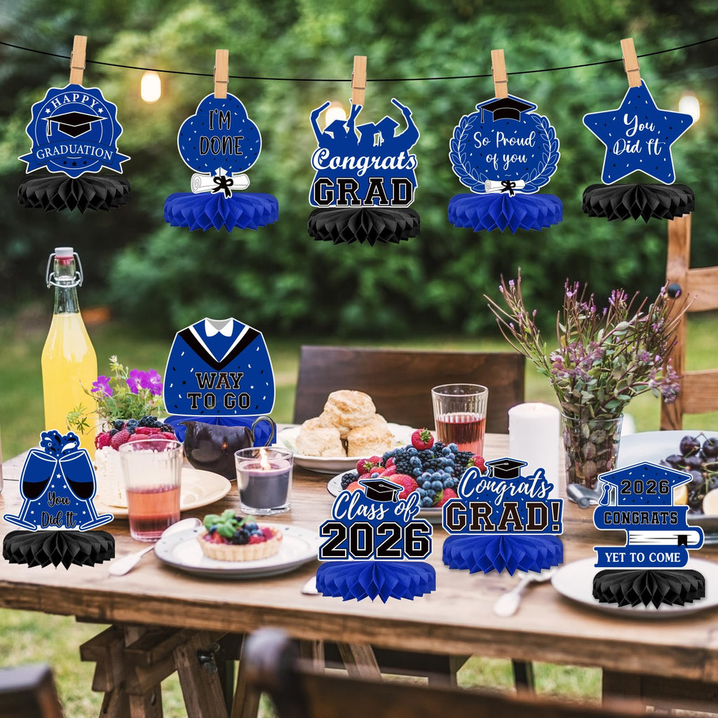 10Pcs Graduation Decorations 2026 Class of 2026 Congrats Grad Table Honeycomb Centerpieces Graduation Party Supplies for kindergarten K-12th College Any Grade Black