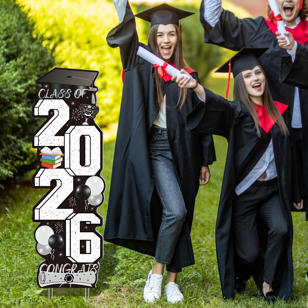 4 Pcs Congrats Grad Sign, Blue Graduation Yard Signs Class of 2026 with Stakes, Yard Sign Graduation 2026 for Indoor Outdoor Grad Party Decorations Backdrop High College School Decor Supplies