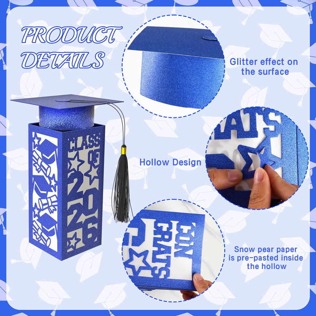 6 Pcs Graduation Table Centerpieces Boxes Class of 2026, Golden Graduation Paper Lanterns Boxes with String Lights Hollow Out for Congrats Grad School College Table Decorations Grad Party Photo Props