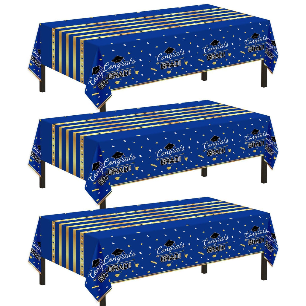 Childom 3 Pack Graduation Tablecloth,Graduation Decorations Class of 2026 Graduation Party Decorations,54"x108" Black and Gold Plastic Table Cloth Disposable for Home,School,Birthday,Wedding,Parties
